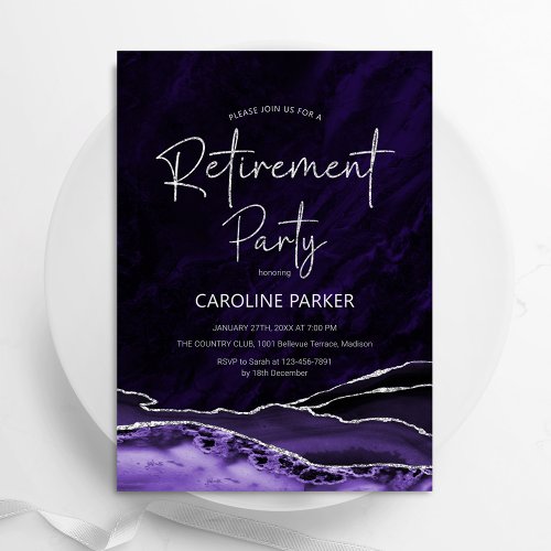 Agate Purple Silver Retirement Party Invitation
