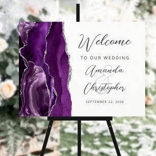 Agate Purple Silver Script Wedding Welcome Foam Board