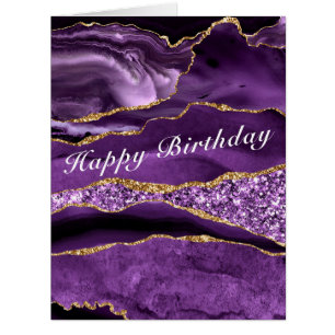 Agate Purple Violet Glitter Gold Birthday Card