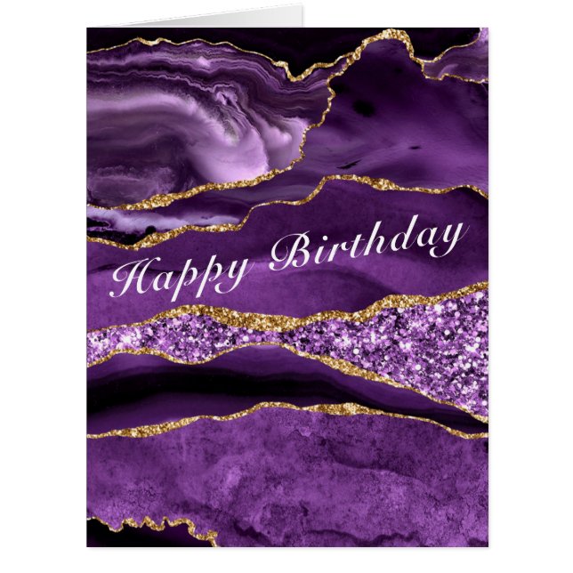 Agate Purple Violet Glitter Gold Birthday Card (Front)