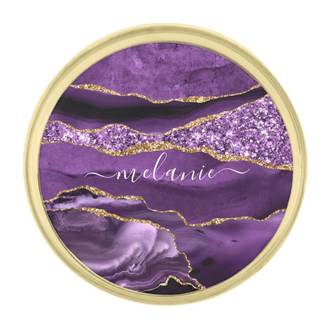 Agate Purple Violet Gold Custom Name Lapel Pin (Front)