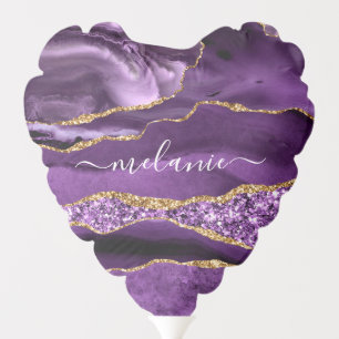 Agate Purple Violet Gold Glitter Balloon Your Name