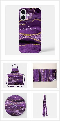 Agate Purple Violet Gold Glitter Geode Custom Name