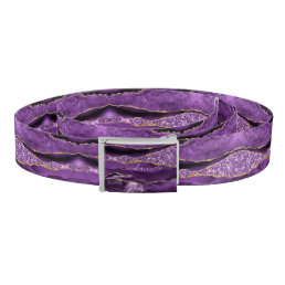 Agate Purple Violet Gold Glitter Geode Custom Name Belt