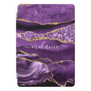 Agate Purple Violet Gold Glitter Geode Custom Name iPad Pro Cover