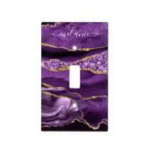 Agate Purple Violet Gold Glitter Geode Custom Name Light Switch Cover