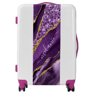 Agate Purple Violet Gold Glitter Geode Custom Name Luggage