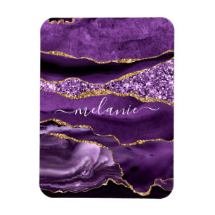 Agate Purple Violet Gold Glitter Geode Custom Name Magnet