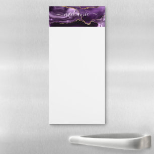 Agate Purple Violet Gold Glitter Geode Custom Name Magnetic Notepad