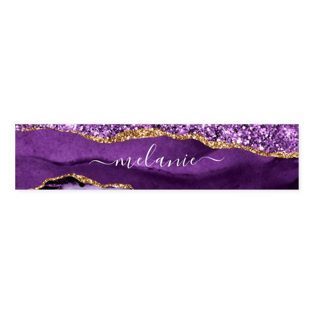 Agate Purple Violet Gold Glitter Geode Custom Name Napkin Bands (Unfolded)
