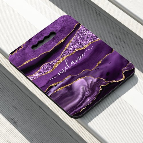 Agate Purple Violet Gold Glitter Geode Custom Name Seat Cushion