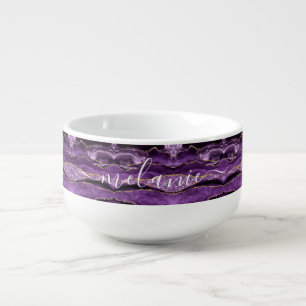 Agate Purple Violet Gold Glitter Geode Custom Name Soup Mug