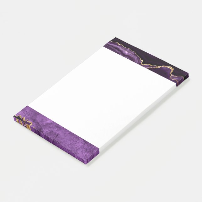 Agate Purple Violet Gold Glitter Geode Gemstone Post-it Notes (Angled)