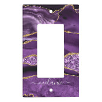 Agate Purple Violet Gold Glitter Geode Marble Name Light Switch Cover