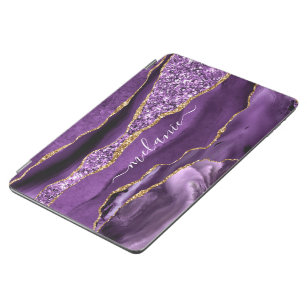 Agate Purple Violet Gold Glitter Geode Your Name iPad Air Cover