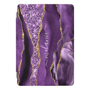 Agate Purple Violet Gold Glitter Geode Your Name iPad Pro Cover