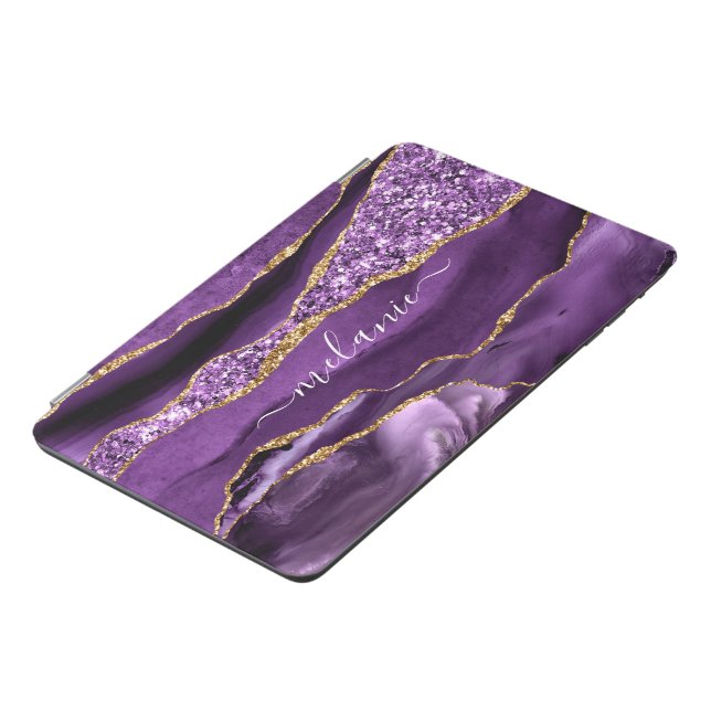 Agate Purple Violet Gold Glitter Geode Your Name iPad Mini Cover (Side)