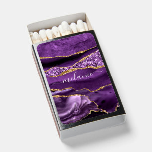 Agate Purple Violet Gold Glitter Geode Your Name Matchboxes