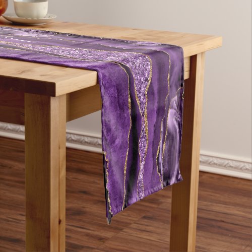 Agate Purple Violet Gold Glitter Geode Your Name Short Table Runner