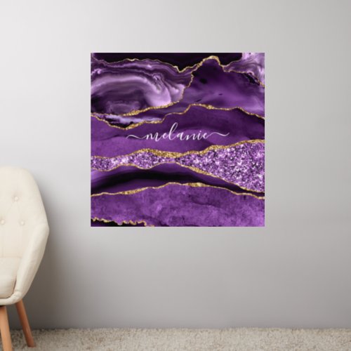 Agate Purple Violet Gold Glitter Geode Your Name Wall Decal