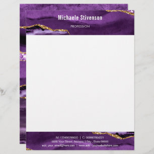 Agate Purple Violet Gold Glitter Luxury Letterhead