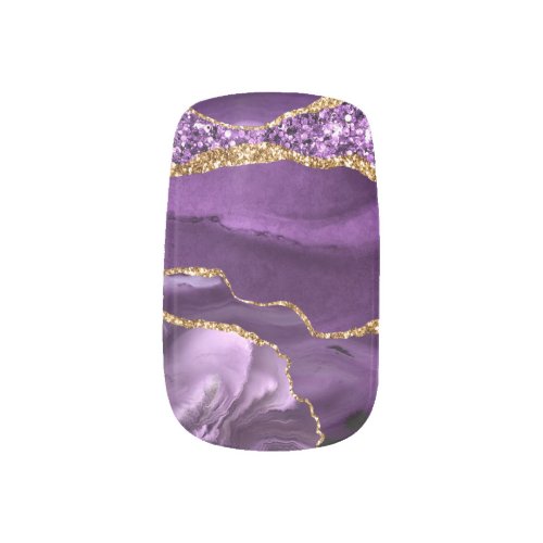 Agate Purple Violet Gold Glitter Marble Nail Art