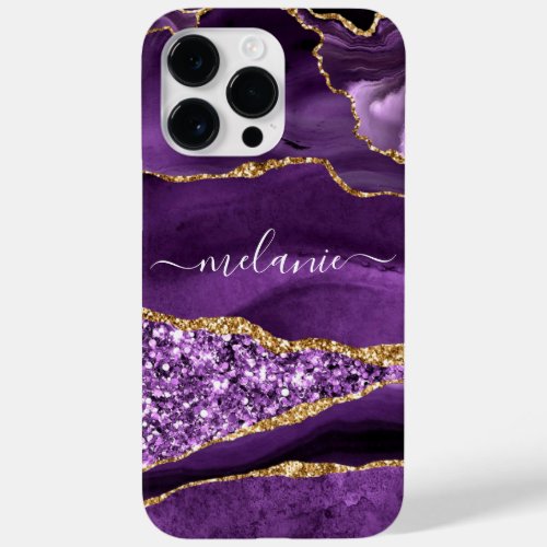 Agate Purple Violet Gold Glitter Marble Your Name Case_Mate iPhone 14 Pro Max Case