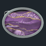 Agate Purple Violet Gold Glitter Name Belt Buckle<br><div class="desc">Agate Purple Violet Gold Glitter Geode Custom Name Sparkle Marble Personalized Birthday - Anniversary or Wedding Gift / Suppliest - Add Your Name - Text or Remove - Make Your Special Gift - Resize and move or remove and add text / elements with customization tool. Design by MIGNED. Please see...</div>