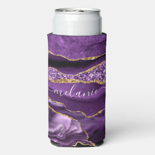 Agate Purple Violet Gold Glitter Name Can Cooler