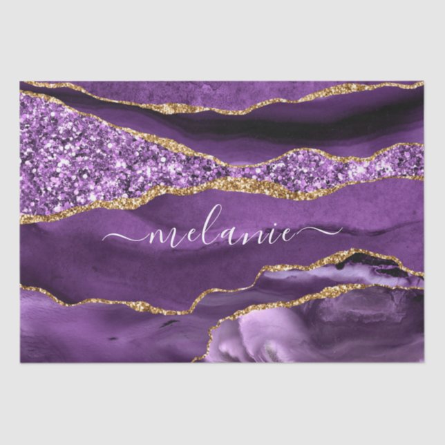 Agate Purple Violet Gold Glitter Name Tissue Paper (Front)