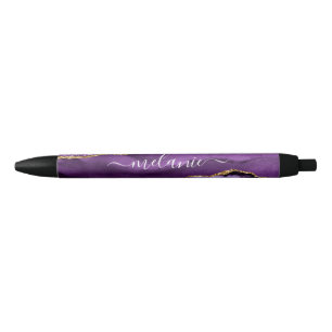 Agate Purple Violet Gold Glitter Pen Your Name