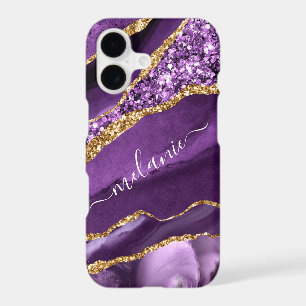 Agate Purple Violet Gold Glitter Your Name iPhone 17 Case