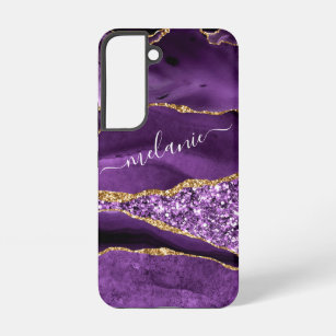Agate Purple Violet Gold Glitter Your Name Luxury Samsung Galaxy S22 Case