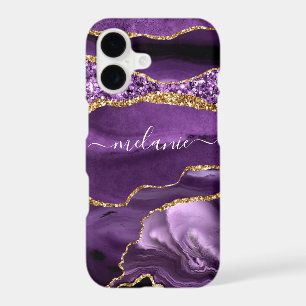 Agate Purple Violet Gold Marble Your Name Gift iPhone 17 Case
