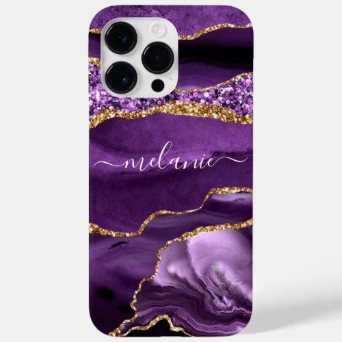 Agate Purple Violet Gold Marble Your Name Gift Case_Mate iPhone 14 Pro Max Case