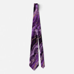 Agate Purple Violet Gold Sparkle Merble Neck Tie