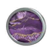 Agate Purple Violet Gold Sparkle Name Belt Buckle (Front Right)
