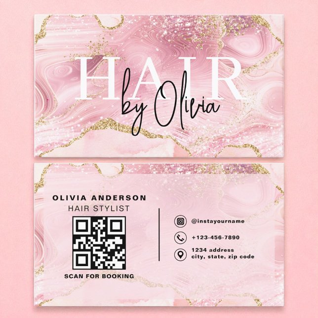 Agate QR Code Hair Stylist Modern Typography  Business Card (Creator Uploaded)