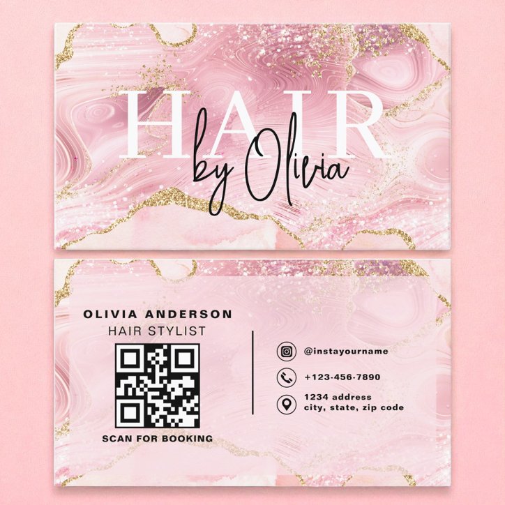 Agate QR Code Hair Stylist Modern Typography Business Card
