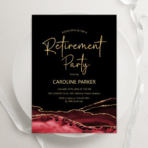 Agate Red Black Gold Retirement Party Invitation