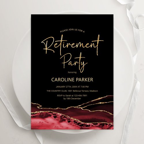 Agate Red Black Gold Retirement Party
