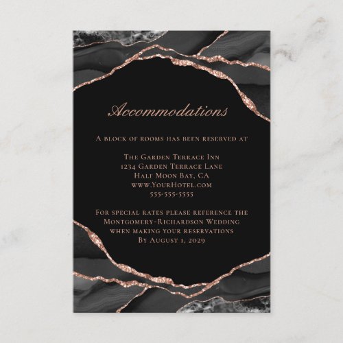 Agate Rose Gold Foil Black Wedding Accommodations Enclosure Card