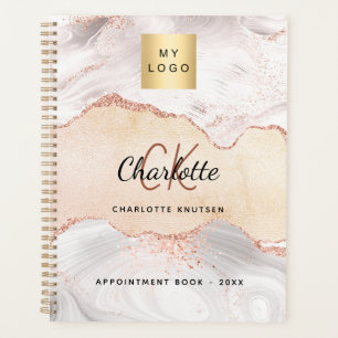 Agate rose gold monogram logo business 2026 planner