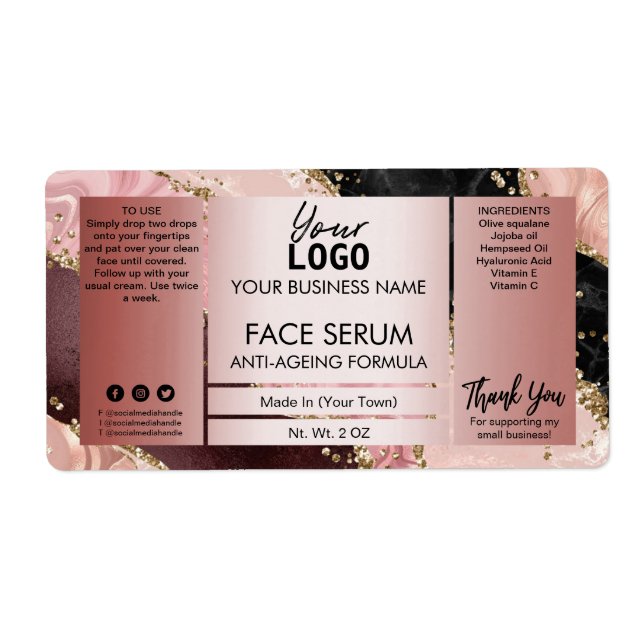 Agate Rose Gold With Glitter Face Hair Oil Serum Label (Front)