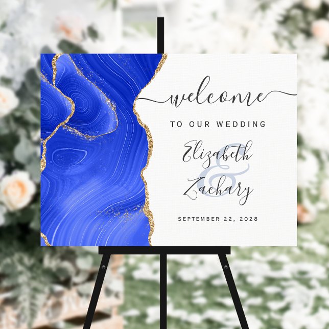 Agate Royal Blue Gold Wedding Welcome Foam Board (Creator Uploaded)