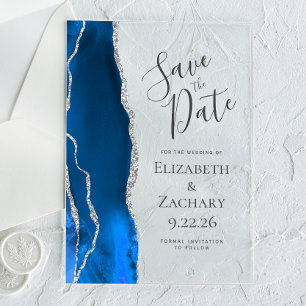 Agate Royal Blue Silver Wedding Save the Date