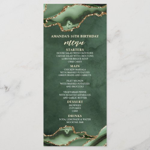 Agate Sage Green and Gold Menu