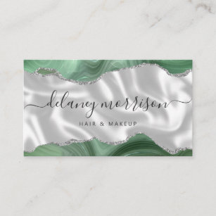 Agate Sage Green Silver White Silk Luxury Business Card