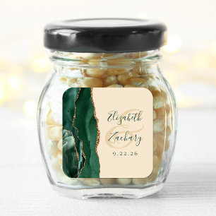 Agate Script Emerald Green Gold Champagne Wedding Square Sticker