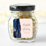 Agate Script Navy Blue Rose Gold Blush Wedding Square Sticker<br><div class="desc">This elegant modern wedding sticker features a navy blue watercolor agate geode design trimmed with faux rose gold glitter. Easily customize the charcoal gray text on a blush pink background,  with the names of the bride and groom in handwriting calligraphy over a large ampersand.</div>
